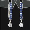 Image 1 : NEW 14k White Gold 1.02 ctw Prong Sapphire Bezel Diamond Dangle Drop Hoop Earrin