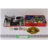 Image 1 : Lot of Misc. Items in Christmas Tin: Keychains; Pewter Eagle; Leather Wrist Band & More