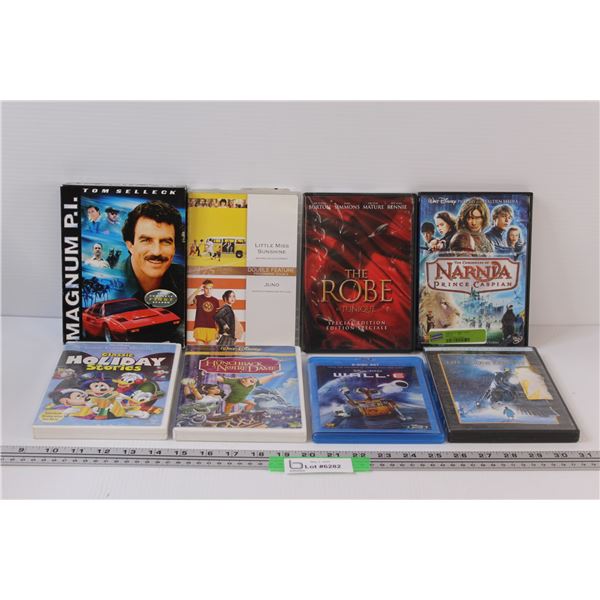 (8) DVD Movies and TV Series: Magnum PI (Tom Selleck) Season 1; Wall.E is Blu-ray