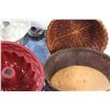Image 4 : (9+) Lot of Cake Pans; 2 - Whicker Baskets; Metal Butter dish; Pottery Items