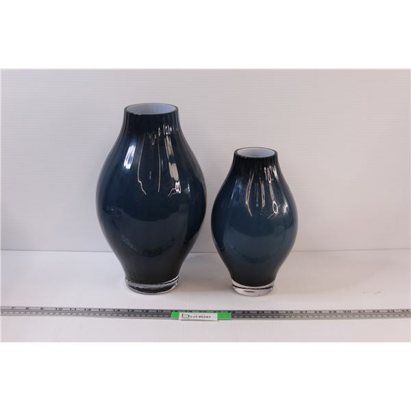 (2) Cased Decorative Cased Glass Vases With Factory Ground Tops