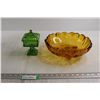 Image 1 : Amber Bowl, Green Pedestal Candy Dish