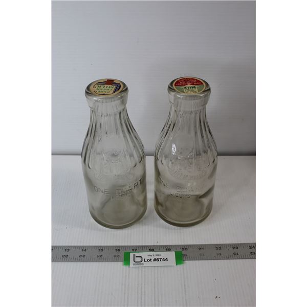 (2) Collector Milk Bottles With Caps - Edw. J. Kraemer & Son, Meriden, Conn.