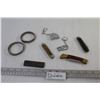 Image 1 : (3) Pocket Knives - Sleeve Bands - Small Measuring Tape - Folding Scissors - Honing Stone