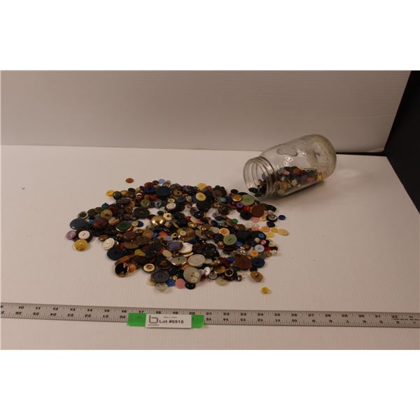 Sealer Jar of Buttons Varying in Styles, Colors, Sizes & Materials