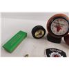 Image 3 : Chicago Bulls Clock - Untested, A&W Mini Foam Football, Assorted Pins, Misc.