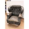 Image 1 : *Antique Leather Armchair - No Legs, Excessive Wear, Casters Not Included, 38" x 40" H