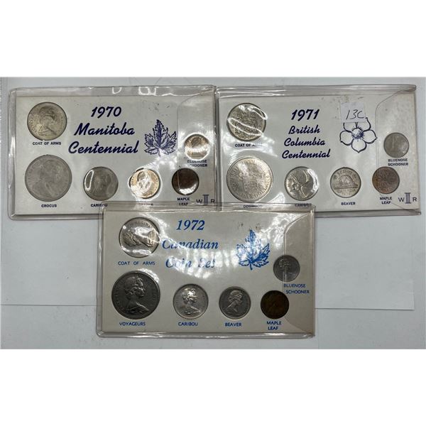 1970, 1971 & 1972 Canadian 6 Coin Sets
