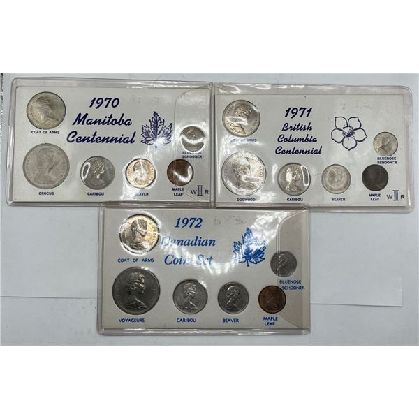 1970, 1971 & 1972 Canadian 6 Coin Sets