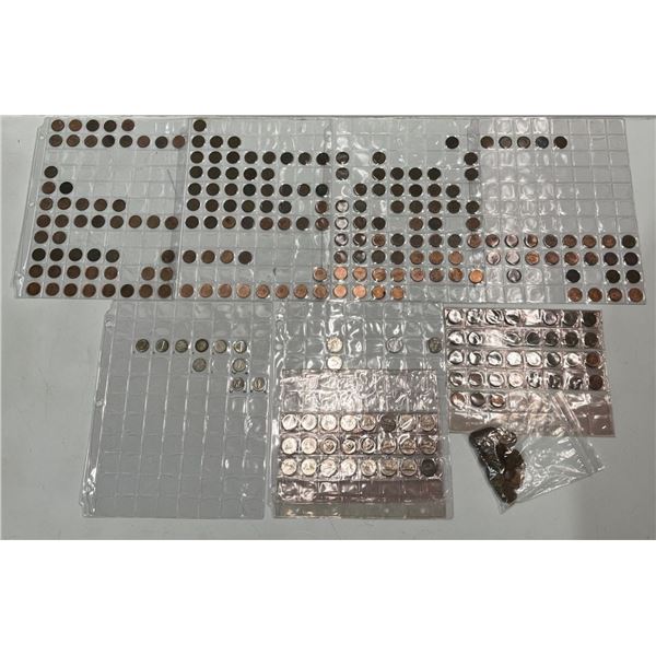 Binder Pages and Bag of Small Canadian Coins Pennies, Nickels, and Dimes