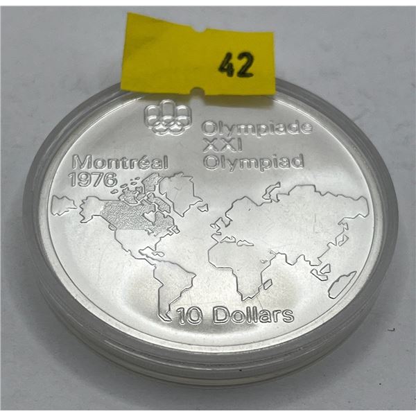 1976 Montreal Olympic $10 Proof Coin Map of the World 48.6g 92.5% Silver