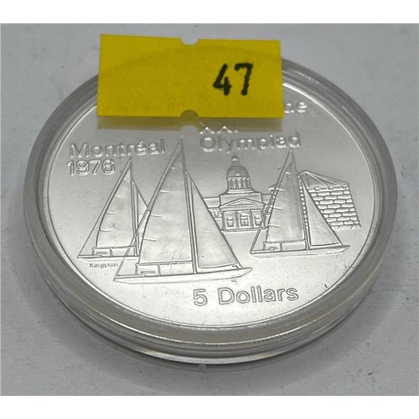 1976 Montreal Olympic $5 Proof Kingston and Sailboats Coin  24.3g 92.5% Silver