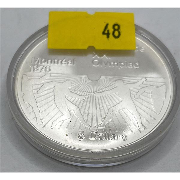 1976 Montreal Olympic $5 Proof Fencing Coin  24.3g 92.5% Silver