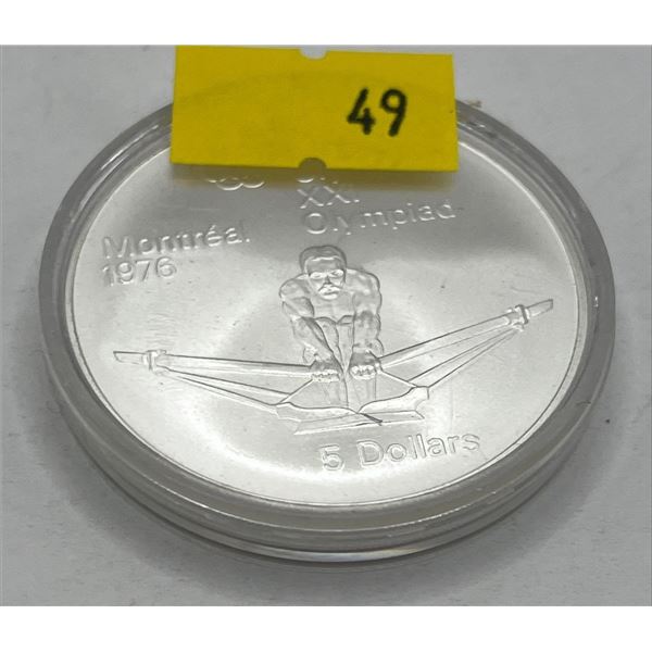 1976 Montreal Olympic $5 Proof Rowing Coin  24.3g 92.5% Silver