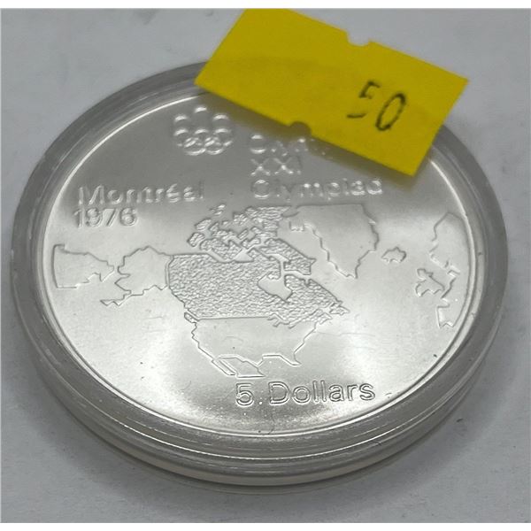 1976 Montreal Olympic $5 Proof Map of North America Coin  24.3g 92.5% Silver