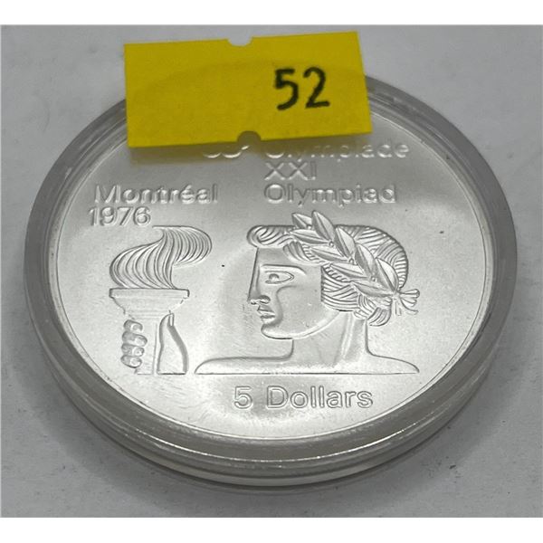1976 Montreal Olympic $5 Proof Athlete with Torch Coin  24.3g 92.5% Silver