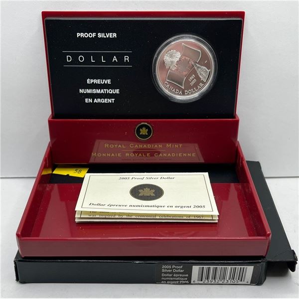 2005 Canadian Proof Silver Dollar 25.175g 99.99% Silver