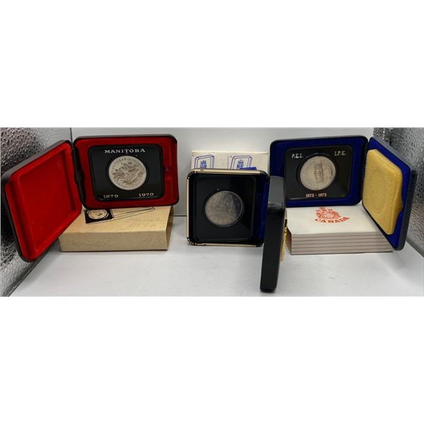 1968, 1970, 1973 Canadian Nickel Dollars in Cases