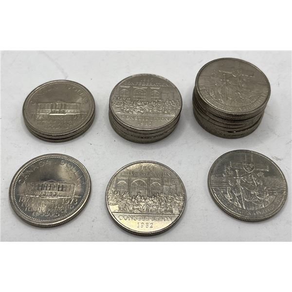 16 Canadian Nickel Dollars 1973(3), 1982(5), 1984(8)