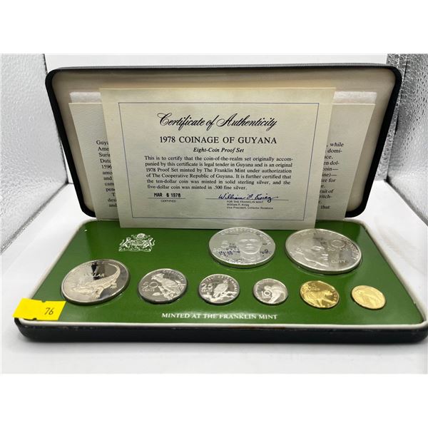 1978 Guyana Proof Set $10 coin 92.5% Silver $5 coin 50% Silver