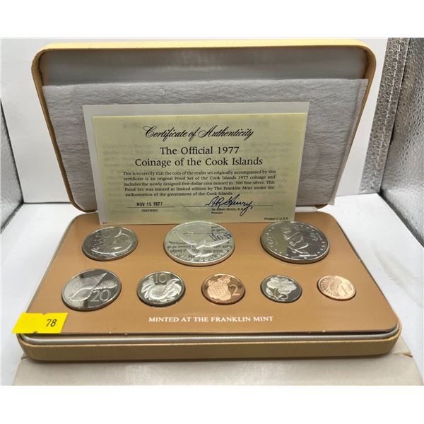 1977 Cook Islands Proof Set  $5 coin 50% Silver