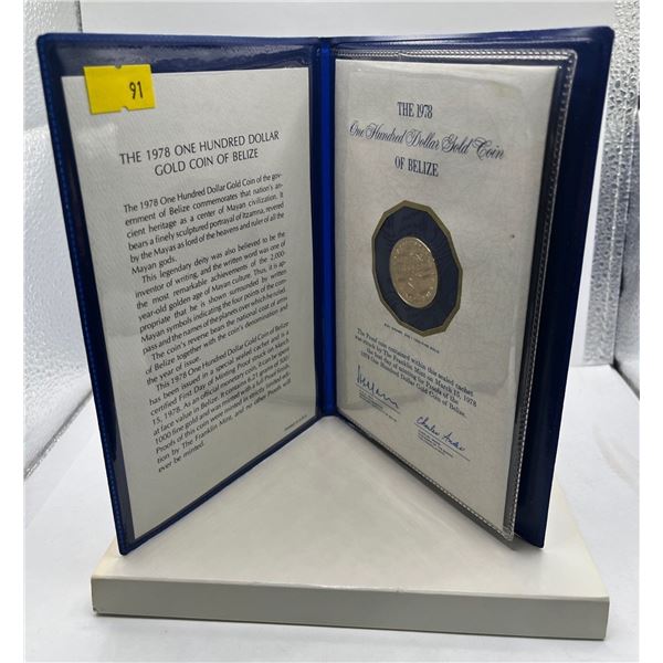 1978 Belize $100 Gold Coin Proof 6.21g 50% Fine Gold