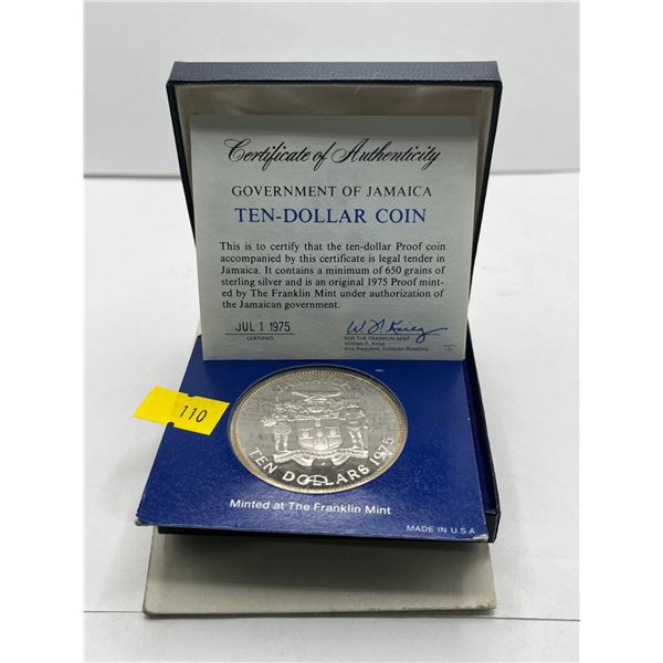 1975 Jamaica $10 Coin 92.5% Silver