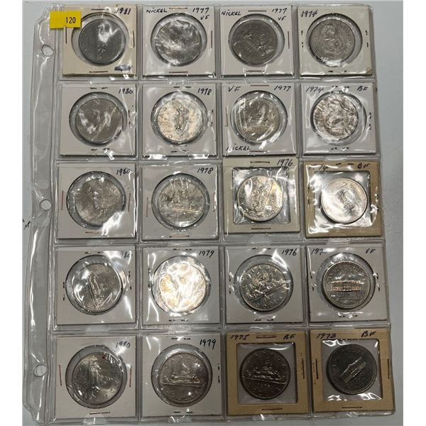 Binder Page of Canadian Nickel Dollars 1973-1981 (20 coins)