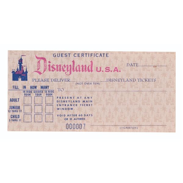 A Rare Disneyland U.S.A. Guest Certificate.