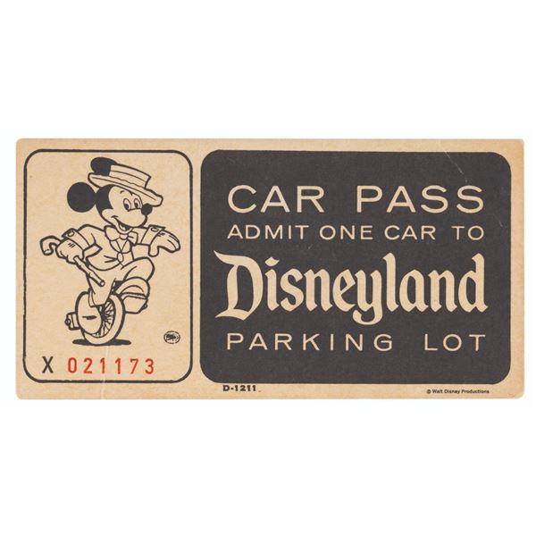A Black 1960s Disneyland Parking Pass.
