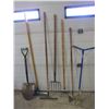 Image 1 : Garden tools; fork, rakes, hoe, etc
