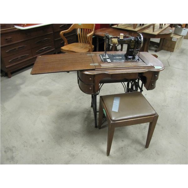 Raymond Treddle sewing machine and stool