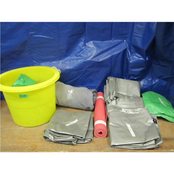 Yellow plastic tub with tarps