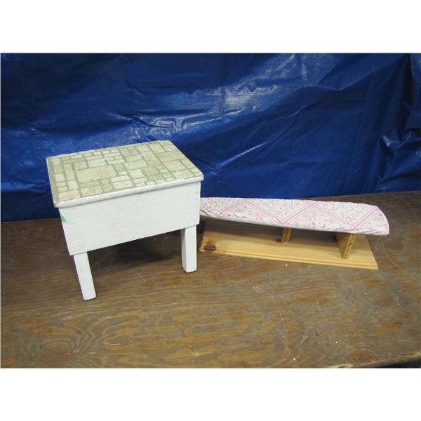 wood step stool and sm ironing board