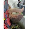 Image 3 : green garbage barrel with hand saw, extention cord etc.