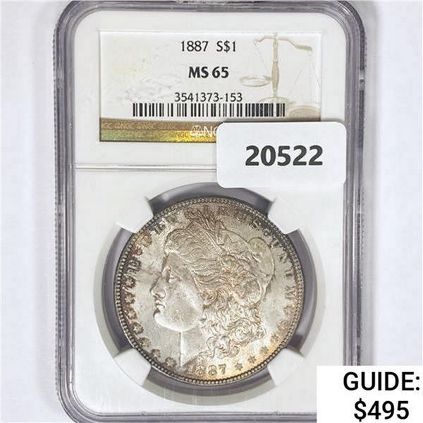 1887 Morgan Silver Dollar NGC MS65