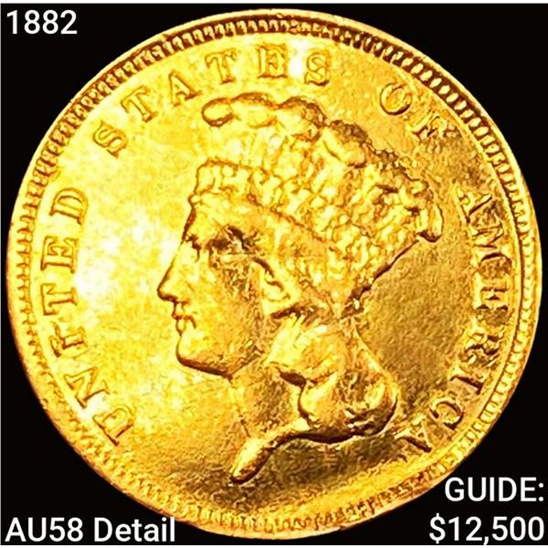 1882 $3 Gold Piece CHOICE AU