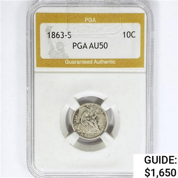1863-S Seated Liberty Dime PGA AU50