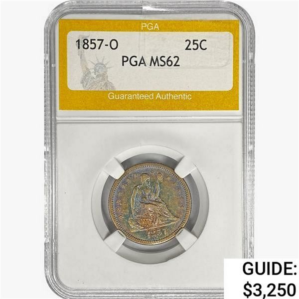 1857-O Seated Liberty Quarter PGA MS62