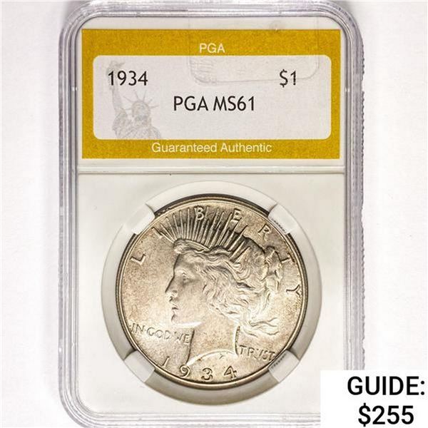1934 Silver Peace Dollar PGA MS61