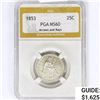Image 1 : 1853 Seated Liberty Quarter PGA MS60 Arrows & Rays