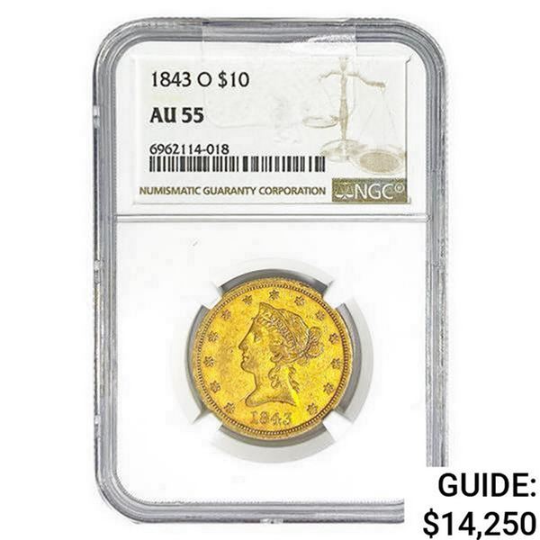 1843-O $10 Gold Eagle NGC AU55
