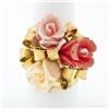 Image 1 : Vintage 14K Yellow Gold Carved Coral Rose Flower Bouquet Ribbon Cocktail Ring