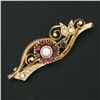 Image 2 : Vintage 14k Rosy Yellow Gold Victorian Revival Red Garnet Ruby Pearl Pin Brooch