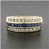 Image 2 : 14K Yellow Gold 1.37 ctw Blue Square Step Channel Set Sapphire & Diamond Band Ri