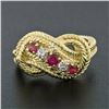 Image 2 : 18k Yellow Gold 0.50 ctw Prong Round Diamond & Ruby Braided Loop Knot Band Ring