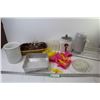 Image 1 : Smokey Glass Fire King Casserole Dish w/Basket - Popsicle Trays - Glass Ash Trays - Kitchen Canniste
