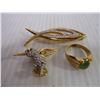 Image 2 : Assorted Gold Plated Brooches, Rings, Bracelet