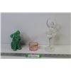 Image 1 : Kaiser W. German Figurine - Pink Glass Basket - Green Ceramic Dog (ear has damage)