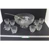 Image 1 : Glass Punch Bowl w/8 Glasses & Spoon